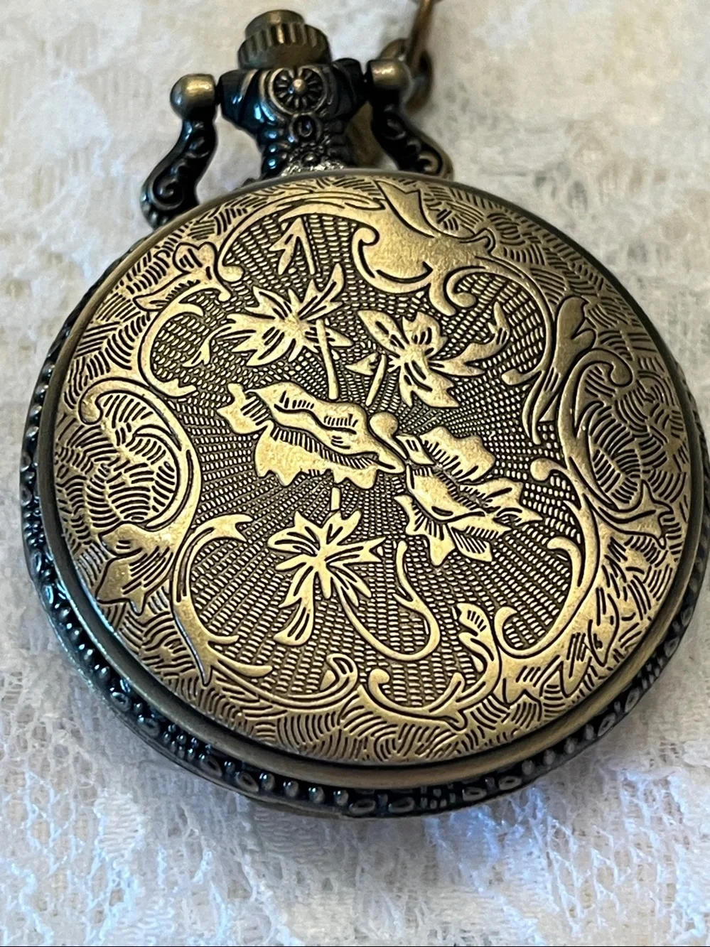 Antique-Style Train Pocket Watch Pendant - Bronze Tone